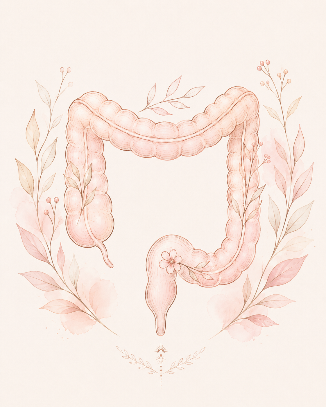 Jemná line-art ilustrace tlustého střeva pro článek o Bristolské škále